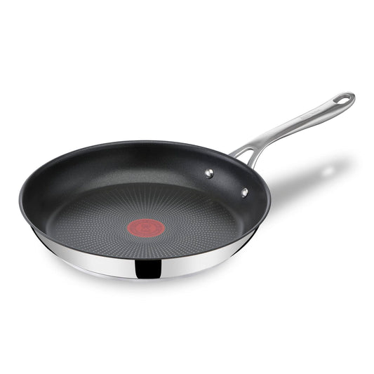 Tefal Jamie Oliver Cook's Direct On frying pan 28 cm, stainless steel pan induction, titanium non-stick coating, thermal signal, oven safe, stainless steel, riveted handle, E3040644