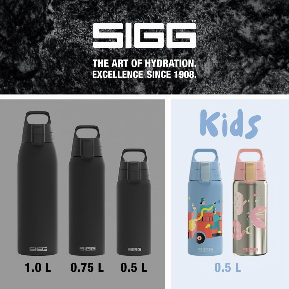 SIGG - Insulated drinking bottle - Thermos bottle Shield Therm One Black - Carbonated drinks - Leak-proof - Dishwasher safe - BPA-free - 90% recycled stainless steel - Black - 0.5L - 6056.30