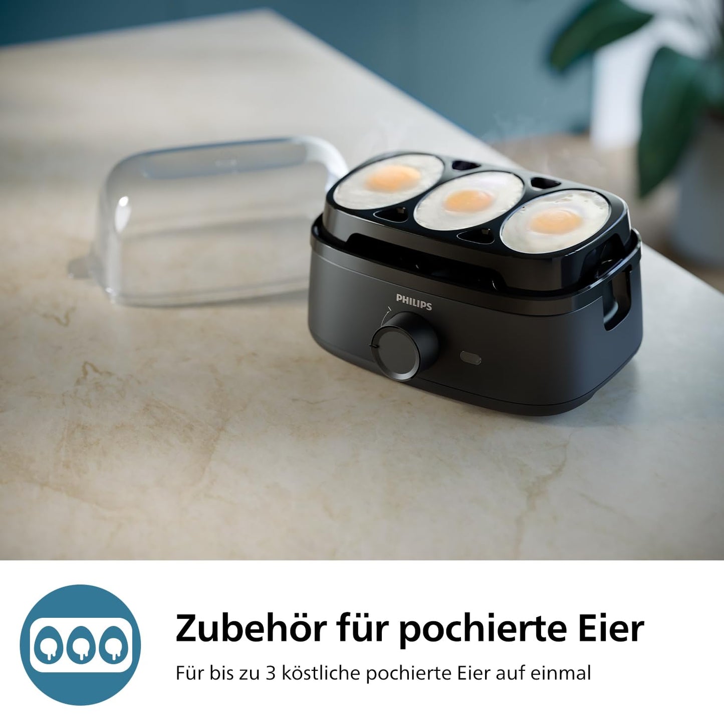 Philips Egg Cooker 3000 Series, Family Size, up to 6 Eggs (Soft, Medium, Hard, Poached), Easy to Clean, Poaching Tray and Egg Cutter Accessories, 400W Power, Compact Design (HD9137/90)