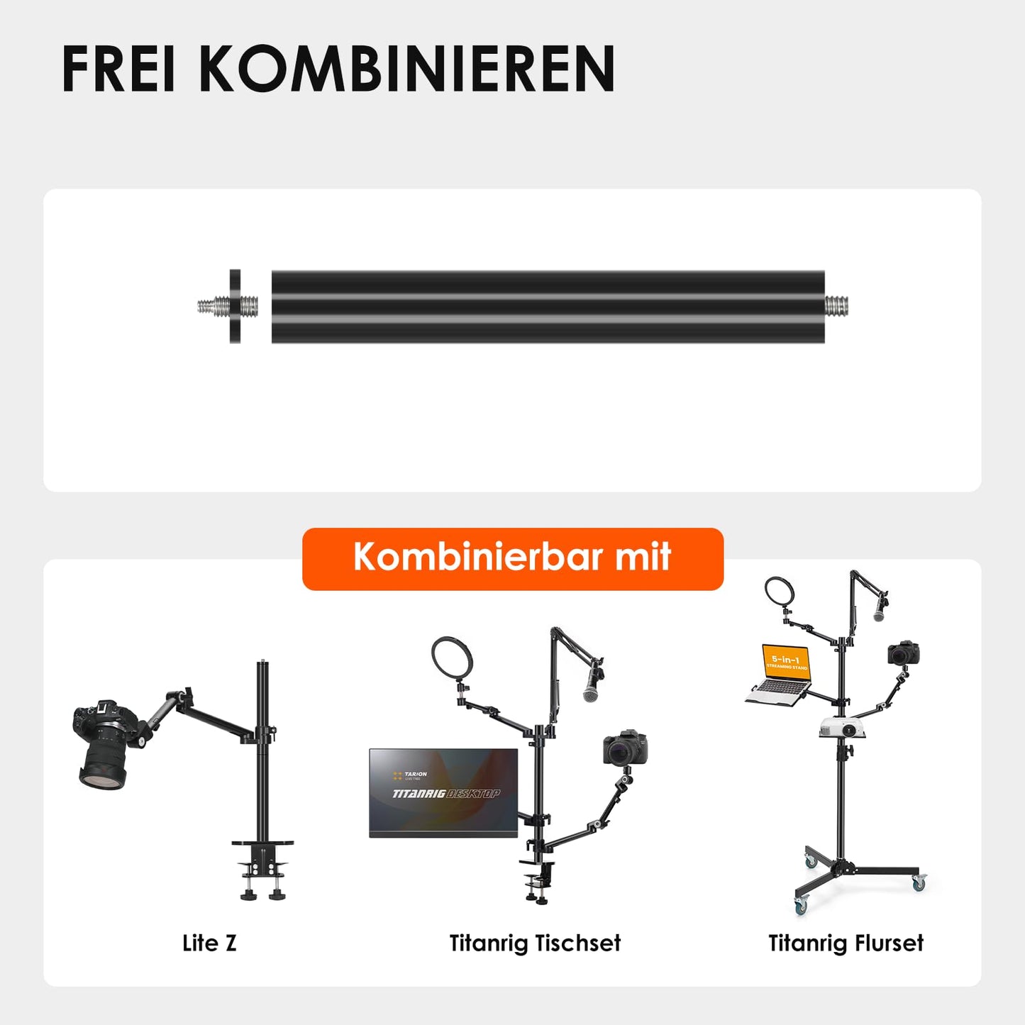 TARION Camera Table Tripod Main Rod Set: Camera Overhead Tripod Table Mount Accessories for Titanrig Cart Lite Z Table Tripod Set (2 x 275 mm) - TitanRig-Rod-275x2