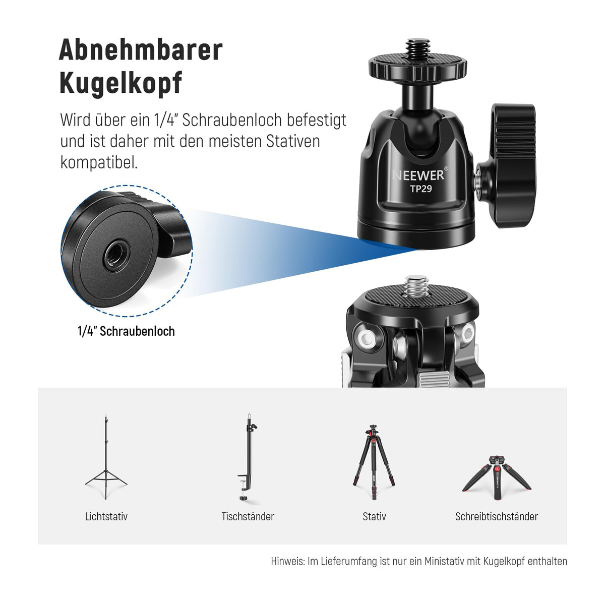 NEEWER Mini Metall Tischstativ mit 360° Kugelkopf, TP29
