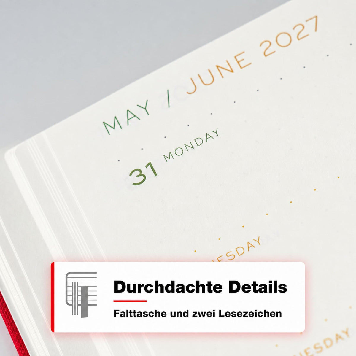 LEUCHTTURM1917 Calendar săptămânal și caiet cu punct mediu (A5) 2027, anotimpuri colorate roșu, germană, cartonată, prezentare generală a calendarului 2026/2027/2028, prezentare generală a planificării 01.27-12.28, planificator de proiect, buzunar
