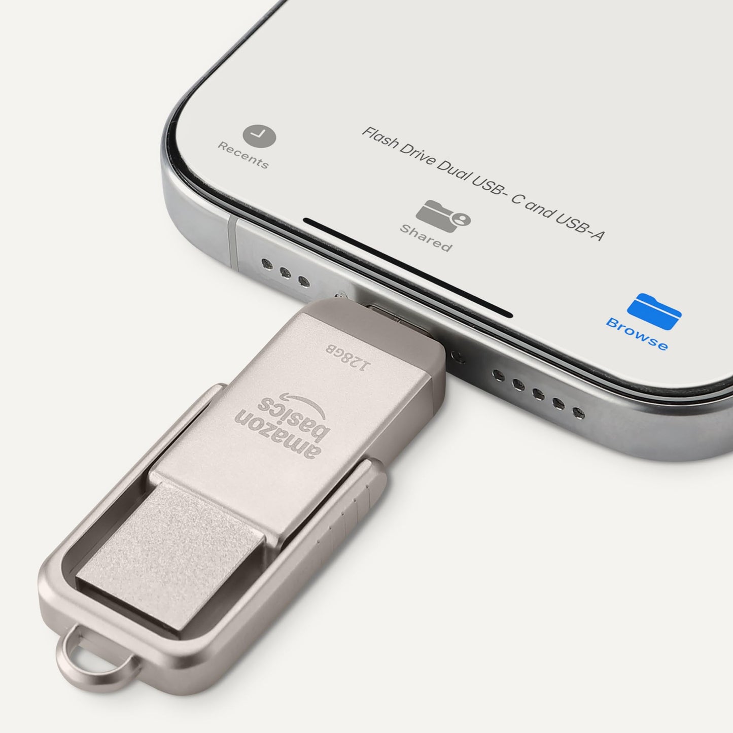 Amazon Basics USB Flash Drive, USB Flash Drive with Dual Ports (USB-C and USB-A), 128GB, Champagne Silver (Pack of 2) - LS25USBC128G1