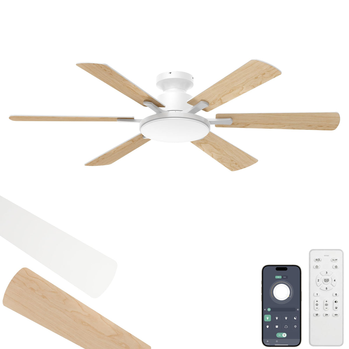 ROTTOGOON Ventilator de tavan cu iluminare 132cm Motor DC Silențios, Alb - CF1501