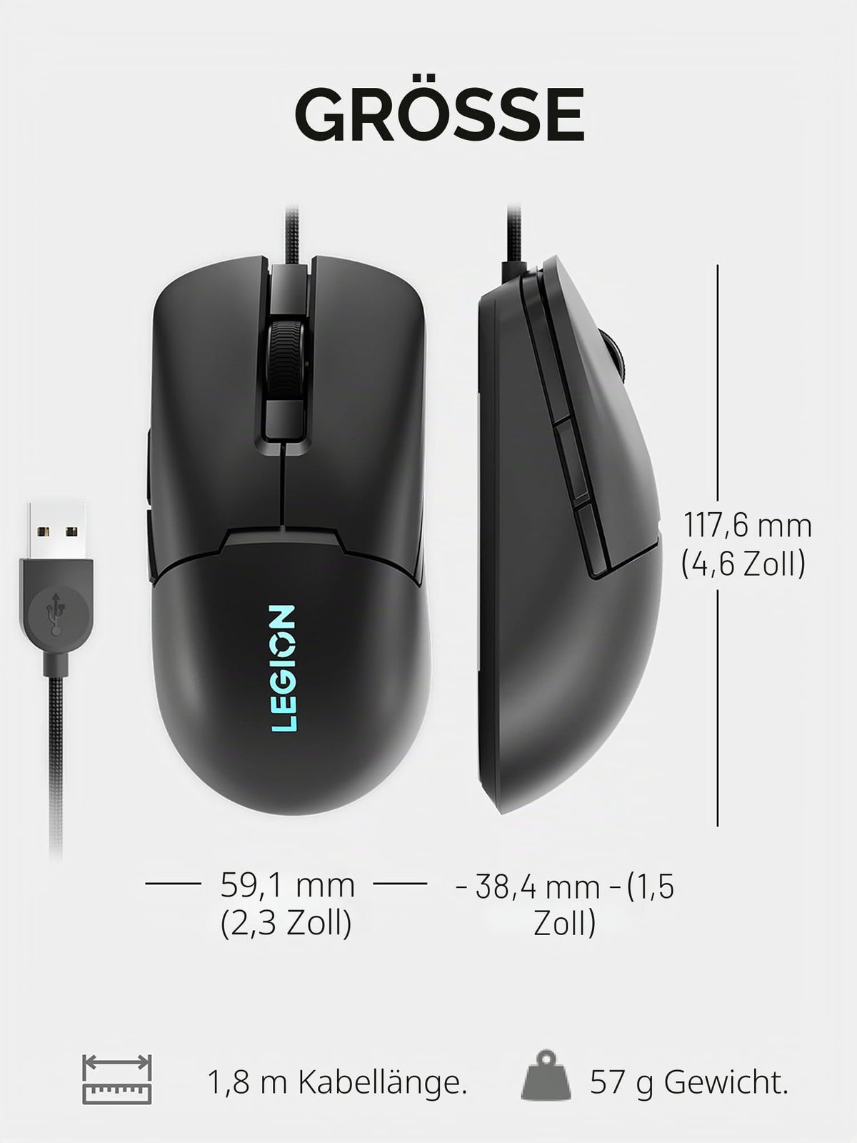 Lenovo Legion M300s RGB Gaming Mouse, up to 8000 DPI, 6 programmable buttons, RGB 16.8 million colors - GY51H47350