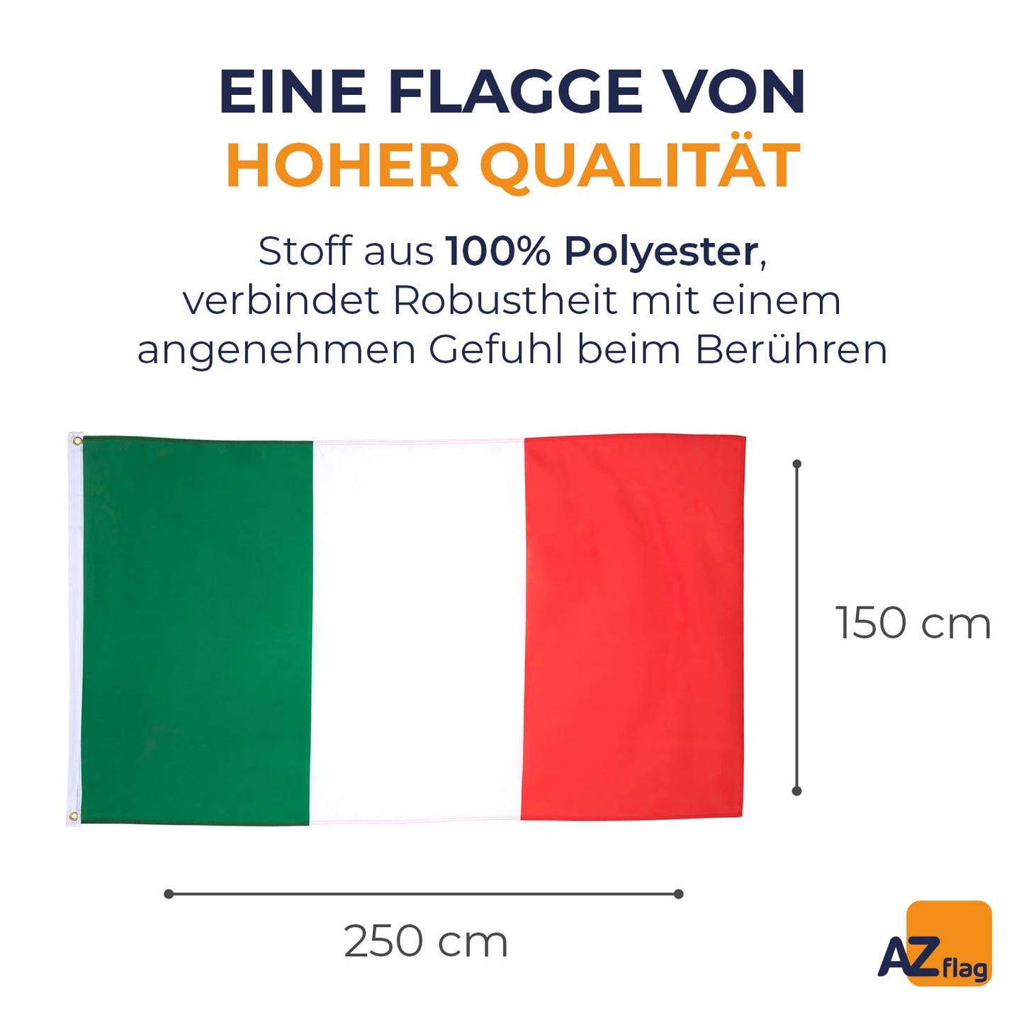 AZ FLAG - Italy Flag - 250x150 cm - Large Italian Flag 100% Polyester with Brass Eyelets - 300g - K_104