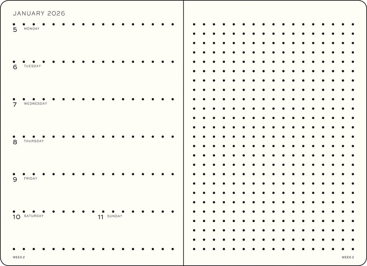 LEUCHTTURM1917 372704 Weekly Calendar & Notebook Dotted Medium (A5) 2026, Forest Green, English