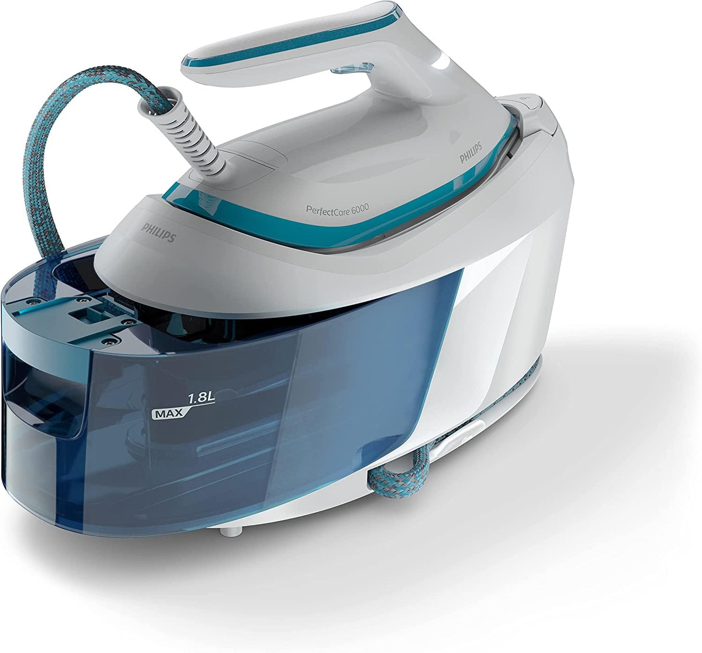 Philips PerfectCare 6000 Series Steam Generator - 2400W, 500g Steam Shot, 6.5 Bar Pressure, OptimalTEMP Technology, 1.8 Liter Tank, White/Blue (PSG6022/20)