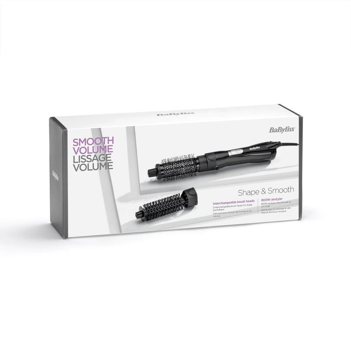 BaByliss Shape & Smooth Hot Air Brush – Powerful 800W Hair Dryer Brush, 30mm & 20mm Attachments, Cool Air Function, Quick Drying & Styling, ideal for short hair, Black, AS82E