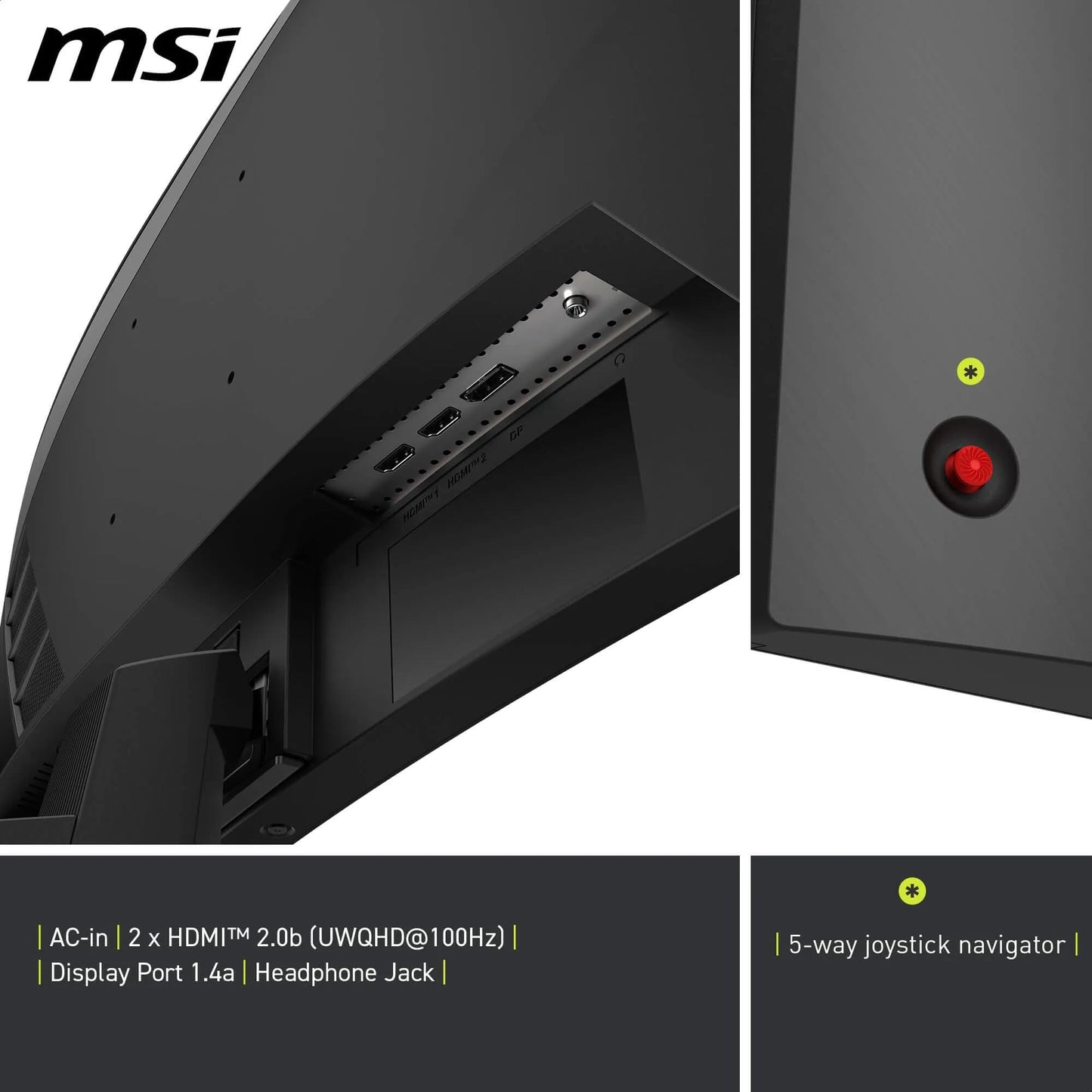 MSI MAG 346CQ 34-inch UWQHD Curved Gaming Monitor, 3440 x 1440, 1500R, VA, 180Hz, 1ms, HDR Ready, Eye Care, HDMI 2.0b, DP 1.4a, Frame-Less Design, Tiltable, Vesa compatible, Black - 9S6-3DD71M-011