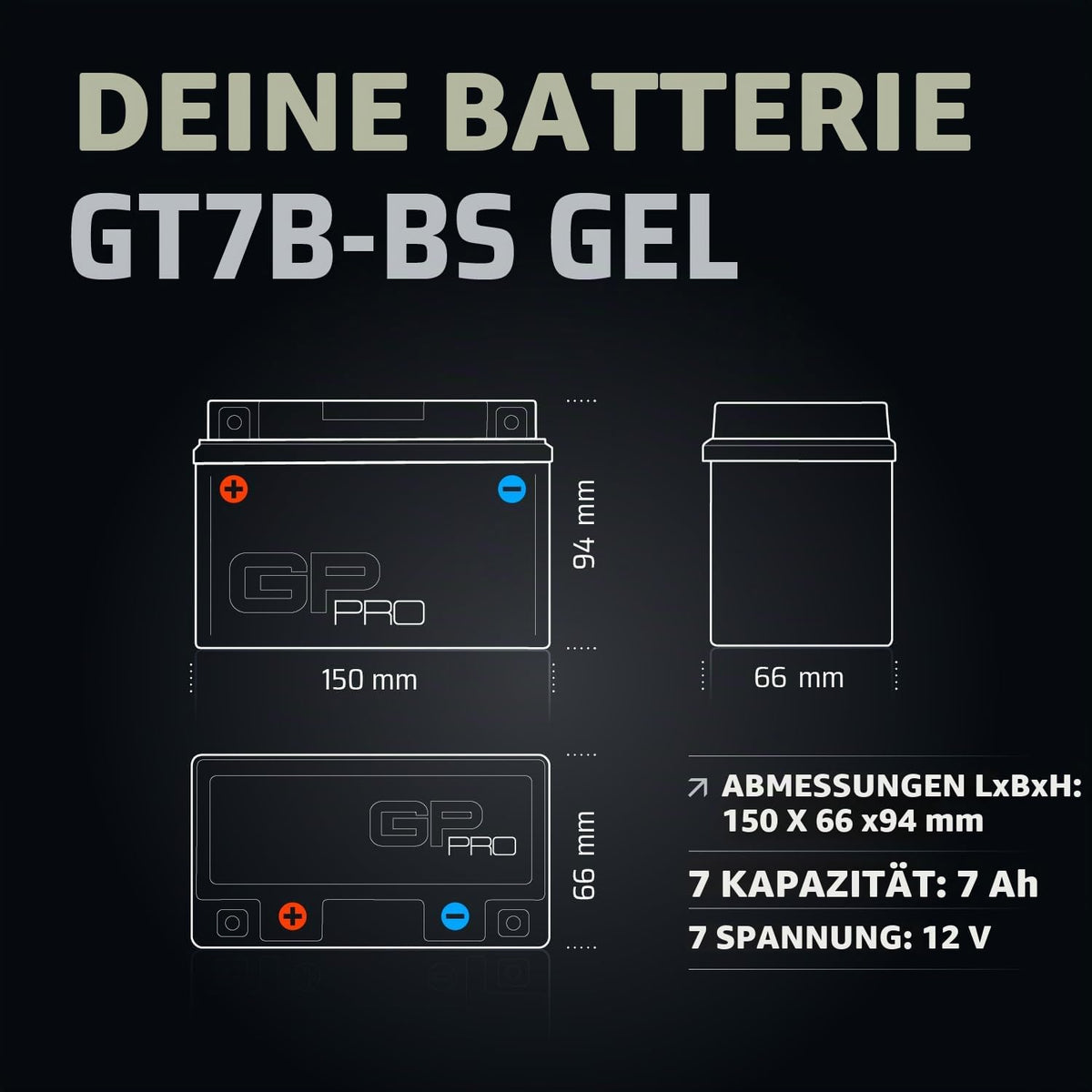 Baterie gel GP-PRO GT7B-BS fără întreținere 12 V compatibilă cu Yamaha Cygnus - GP-027