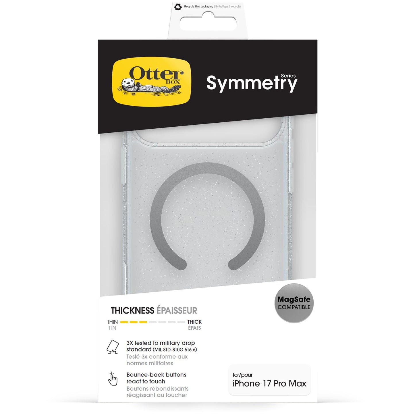 OtterBox Symmetry Series Clear MagSafe Transparent Case for iPhone 17 Pro Max, Shockproof Drop Proof Protective Case, 3X Military Grade Tested, Stardust - 77-98863