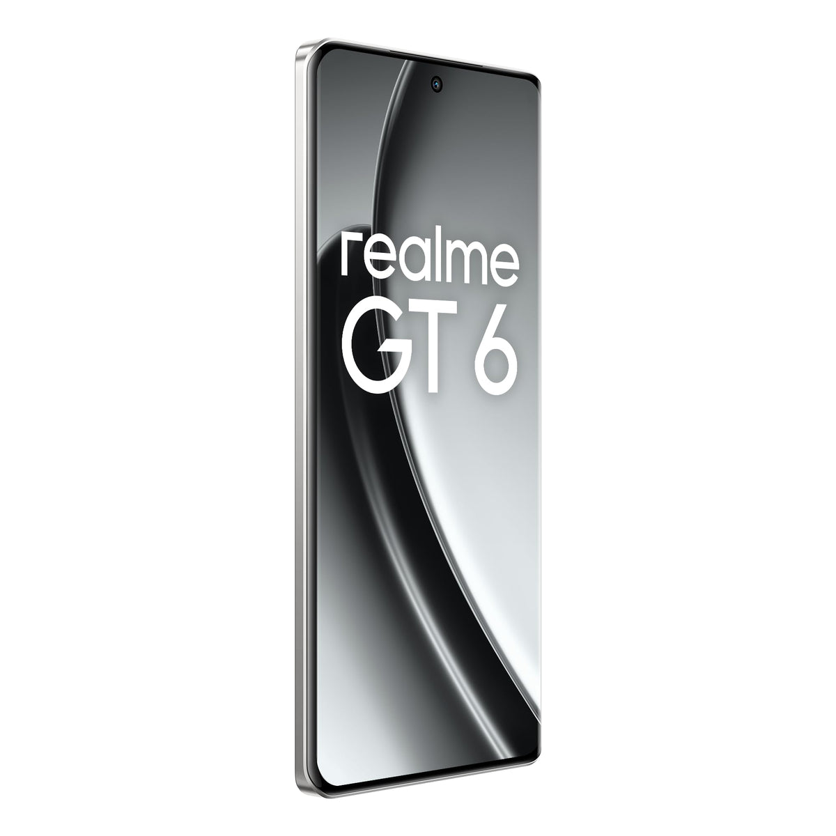 Smartphone realme GT6 5G 12+256 GB, chipset Snapdragon 8s Gen 3, display ultra luminos 6000nit, cameră Sony LYT-808 OIS, încărcare 120W SUPERVOOC, baterie masivă de 5500mAh, Fluid Silver (fără adaptor) - RMX3851