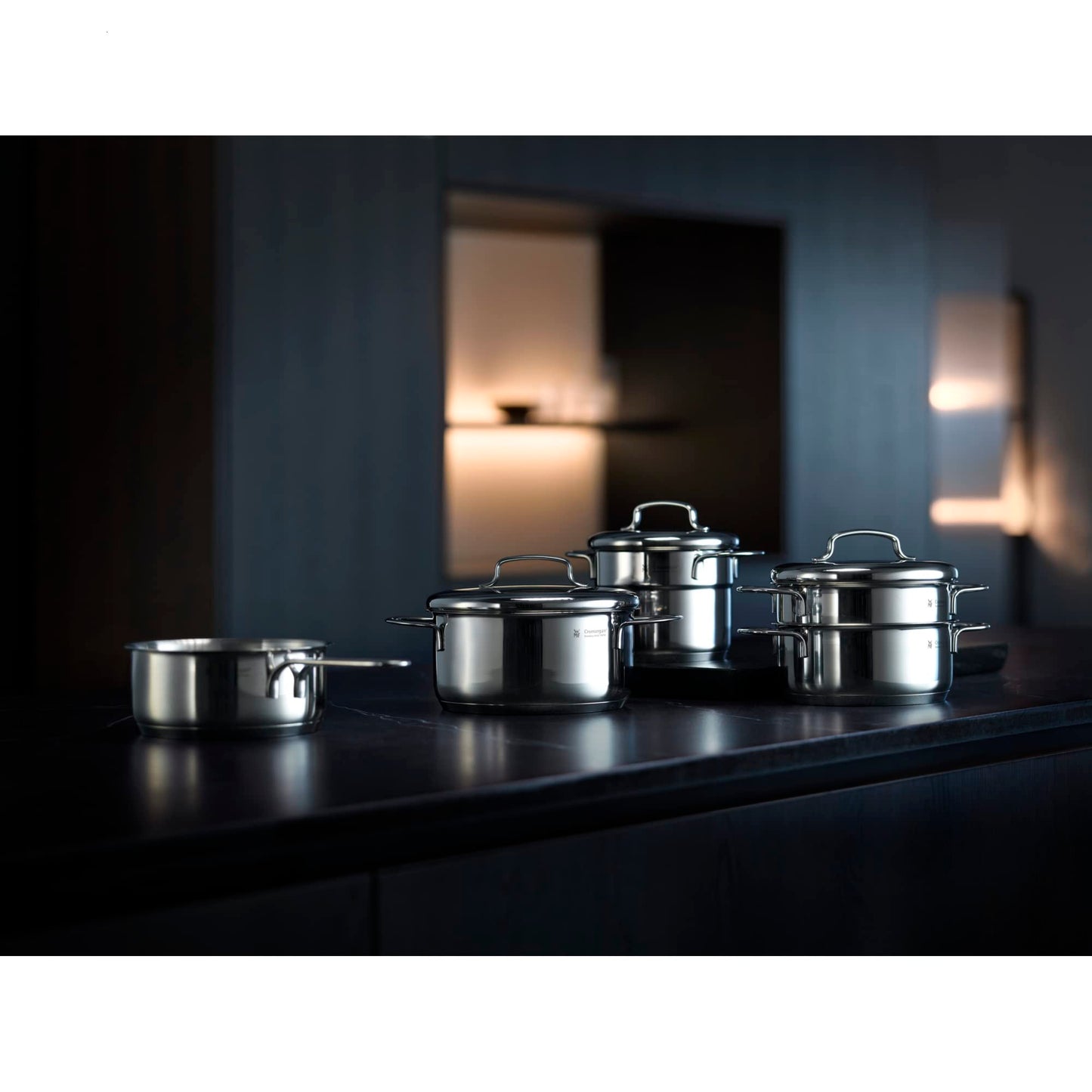 WMF mini cooking pot small 16cm, metal lid, roasting pot induction 1.5l volume, pot 16cm, polished Cromargan stainless steel, stackable, for small portions, single households - 716766040