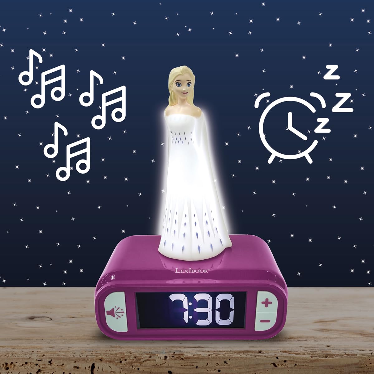 Lexibook - Disney Frozen 2 Alarm Clock with Night Light and Ringtones Disney Frozen 2 Digital Alarm Clock for Children with Night Light Snooze, Children's Clock, Luminous ELSA, Blue Color - RL800FZLXB