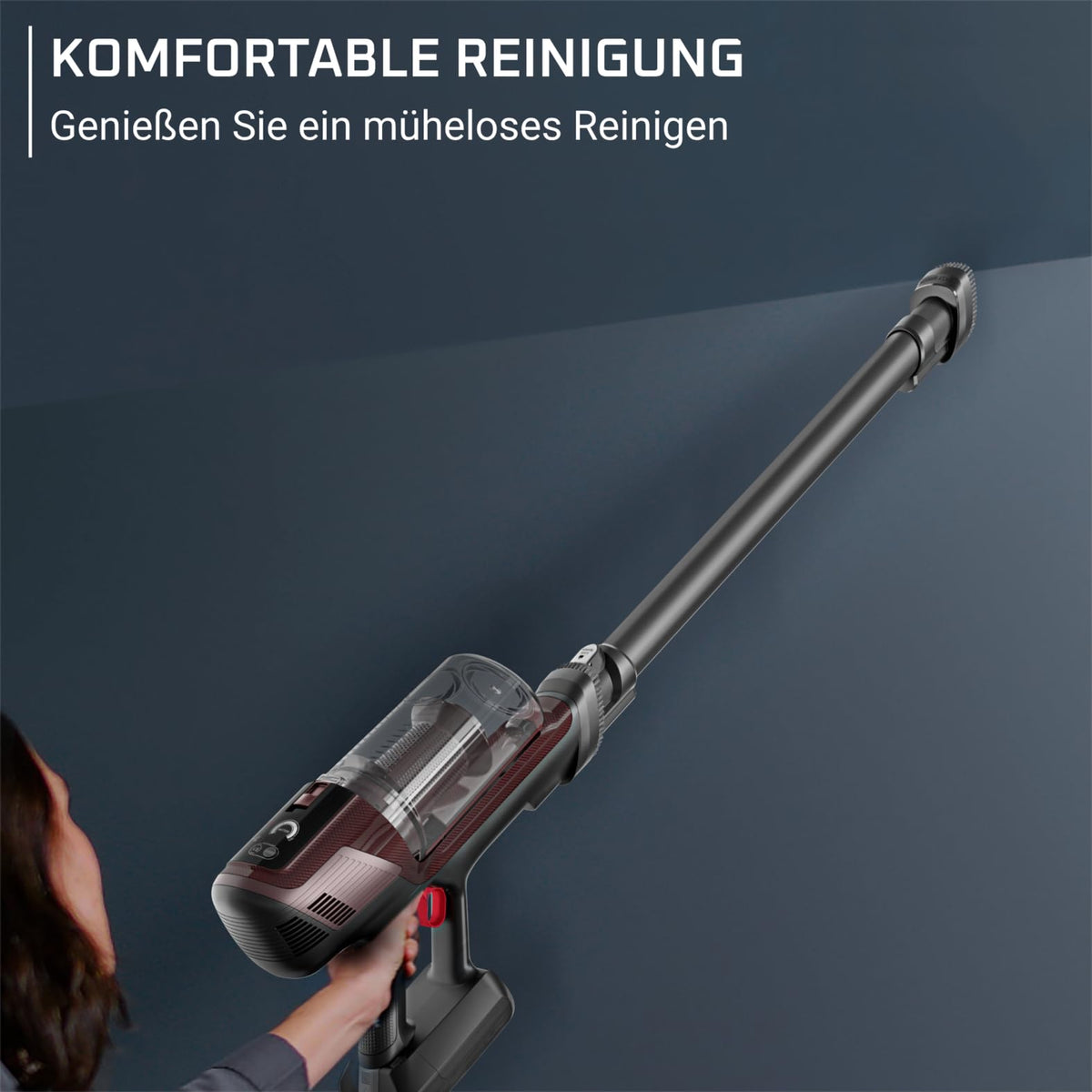 Rowenta X-Pert 6.80 cordless stick vacuum cleaner, powerful 100 AW, long runtime of up to 60 minutes, LED nozzle, only 1.4 kg as a handheld vacuum, includes pet hair accessories, wine red/black, RH6485E0