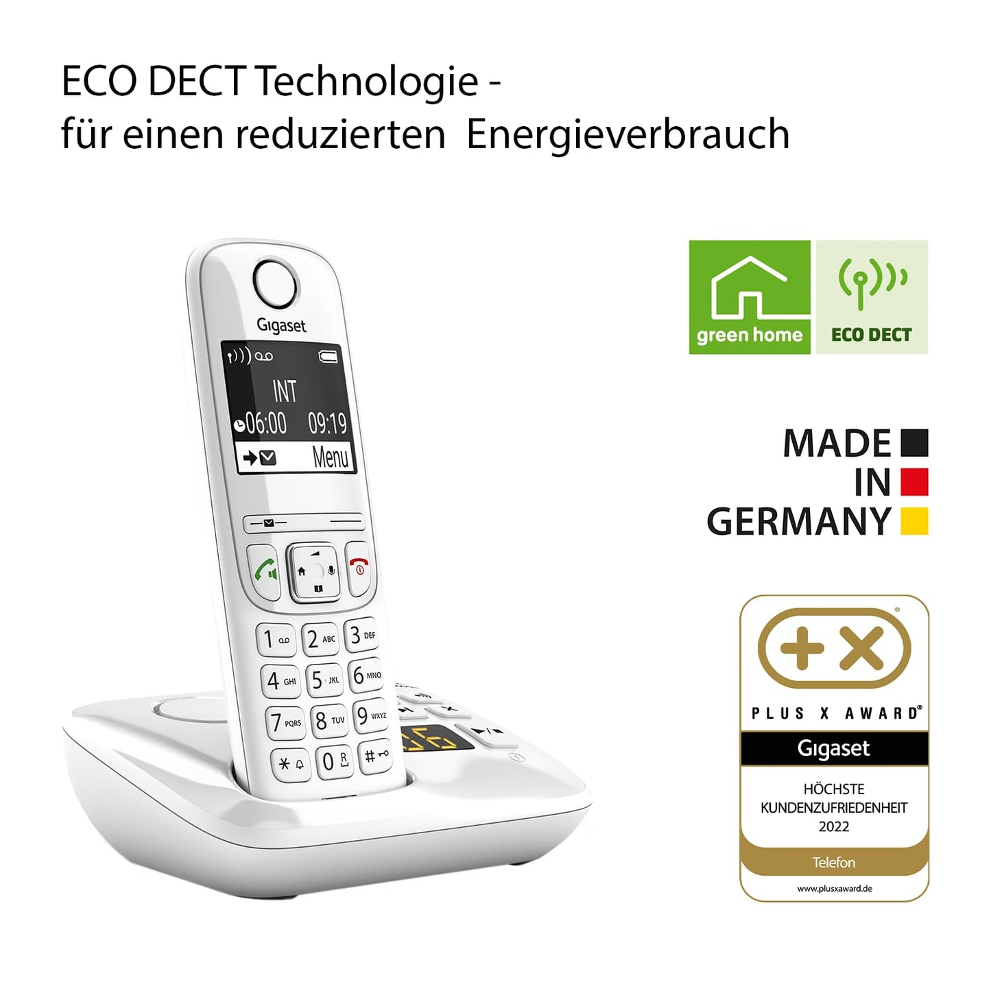 Gigaset AS690A - Cordless DECT telephone with answering machine - large, high-contrast display, adjustable sound profiles - hands-free function - call protection, white [German version] - AS690A,