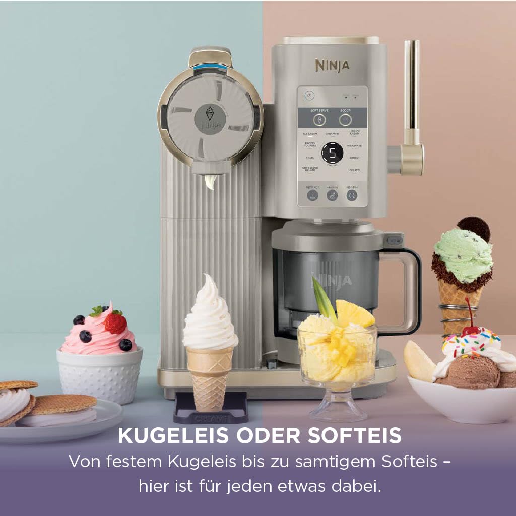 Ninja CREAMi Scoop & Swirl Ice Cream Maker with 2 Containers, 13 Functions, for Ice Cream, Soft Serve, Gelato, Sorbet, Milkshakes and More, with Mix-In Function, Stone Gold NC701EUSTGD