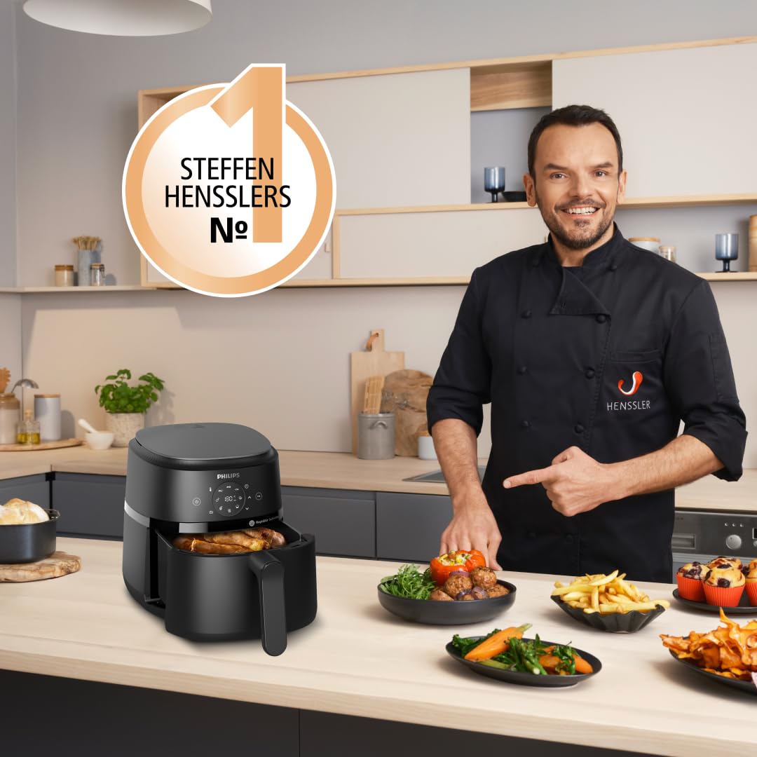 Philips Airfryer 2000 Series Hot Air Fryer, 4.2L, Digital Touchscreen, 13 Cooking Options, 9 Preset Functions, 90% Less Fat with RapidAir Technology, 1500W Power, Black (NA229/00)
