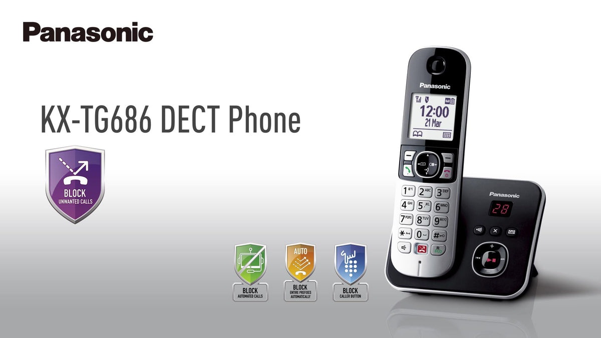Panasonic KX-TG6862GB Cordless Phone with 2 Handsets and Answering Machine (Block up to 1,000 phone numbers, clear font size, loud receiver, full-duplex speakerphone) black-silver