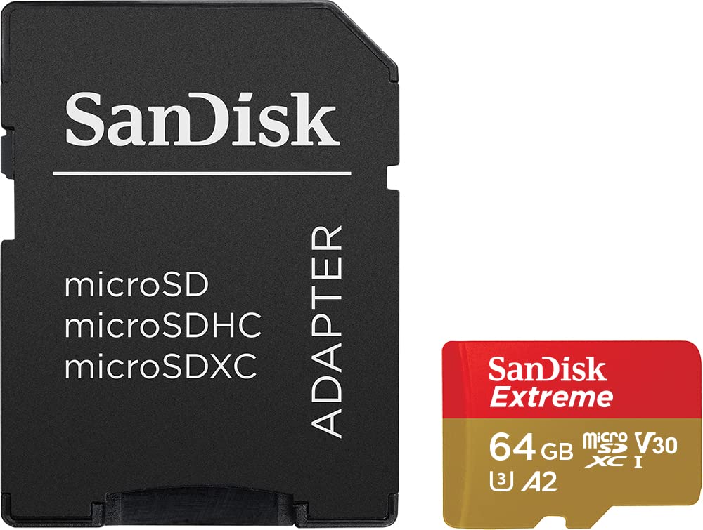 SanDisk Extreme microSDXC UHS-I Memory Card 64GB for Action Cams and Drones + Adapter + RescuePRO Deluxe (up to 170MB/s, A2, Class 10, U3, V30) (Pack of 2) - SDSQXAH-O64G-GN6AA