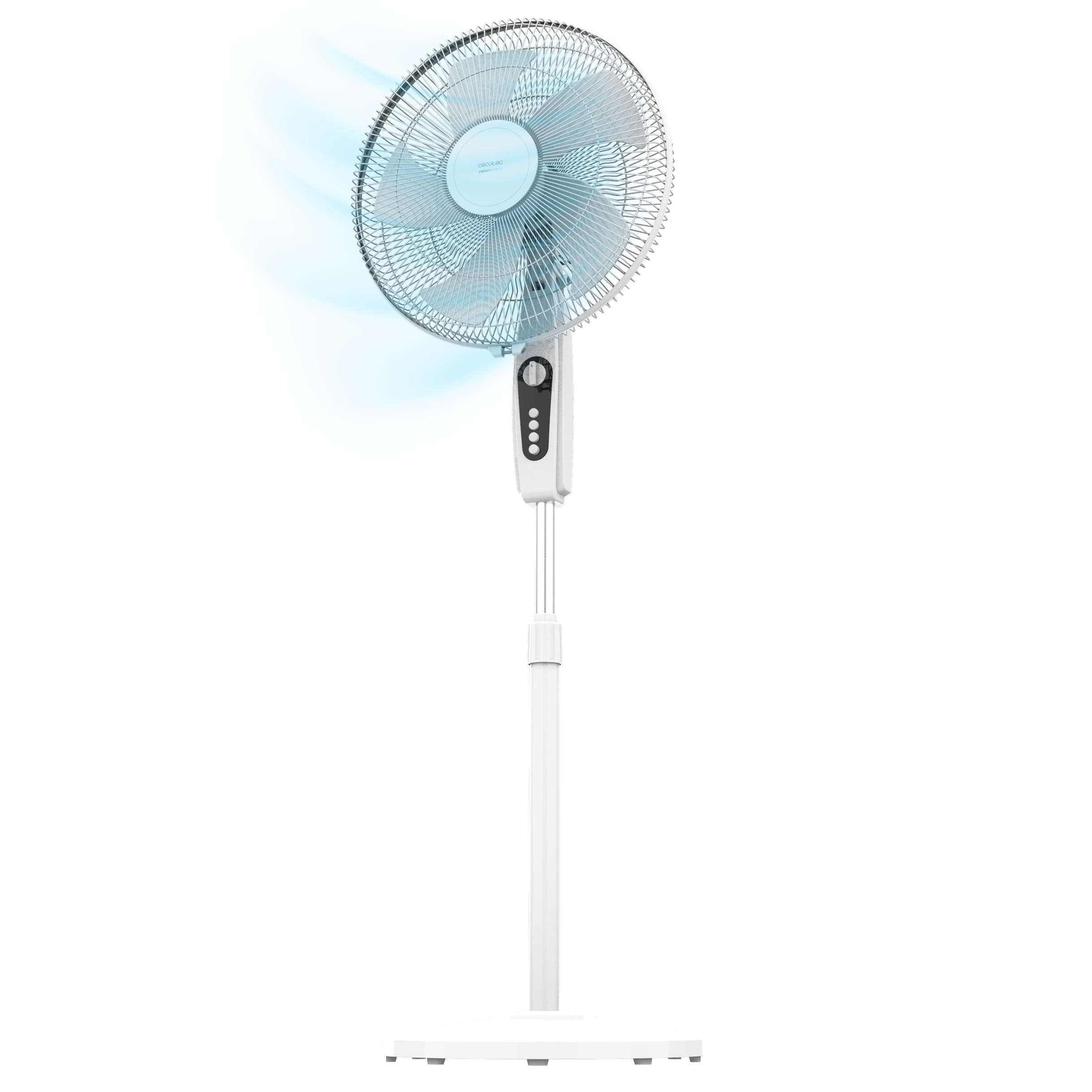 Ventilator de picior Cecotec EnergySilence 515 MaxFlow White. 45 wați putere, 40 cm diametru, 3 niveluri de viteză, oscilație, cronometru de 1 oră și bază de până la 135 cm pentru ventilarea camerei - A90_EU01_008297