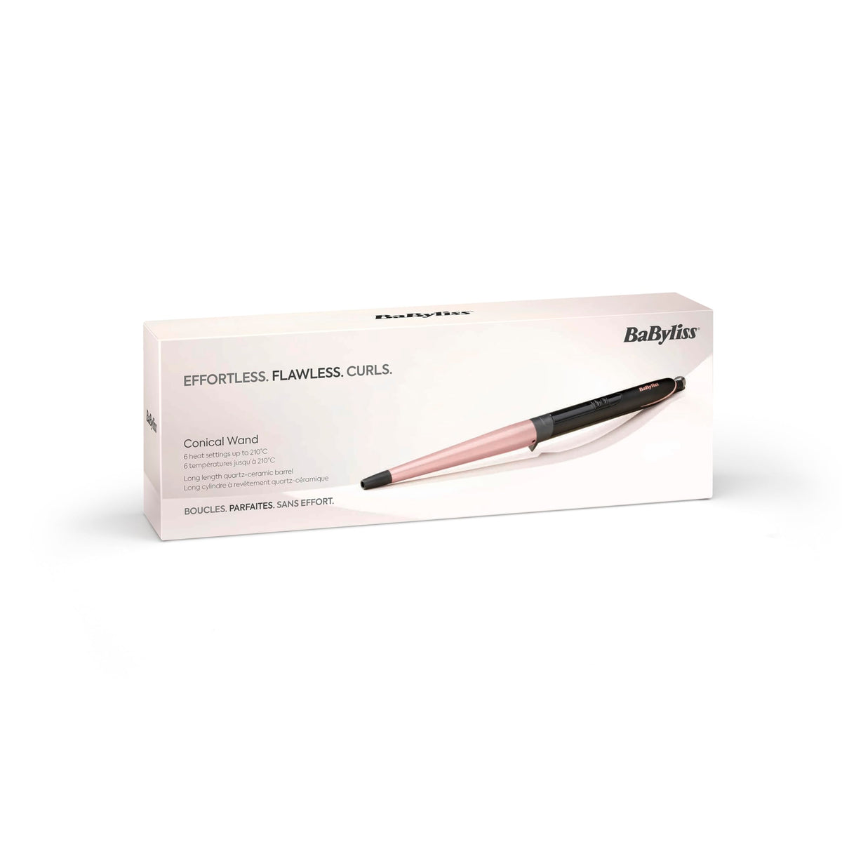 BaByliss Rose Quartz Conical Wand – 13-25mm curling wand for natural waves and curls, ceramic, 6 temperature settings from 160°C to 210°C, Pink & Black, C454E
