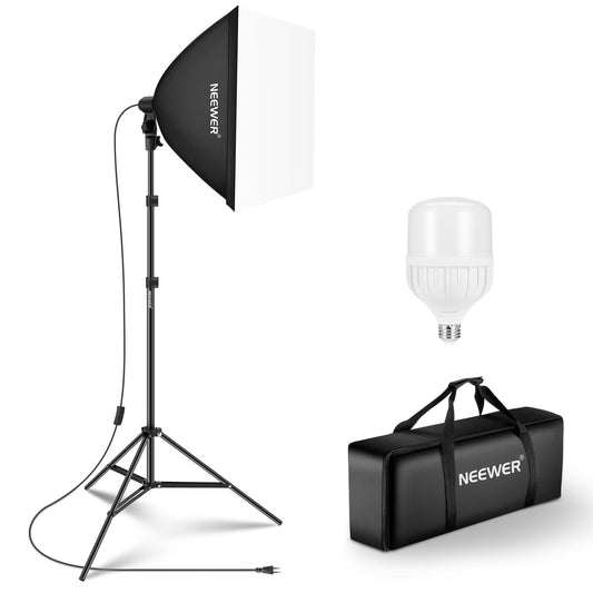 NEEWER 350 W Equivalent Softbox Lighting Set, 5700 K LED Light Bulb, 24 x 24 Inch Photo Studio Soft Box with E27 Socket, Photography Continuous Lighting Set, Photo Studio Equipment, NK300 - 10103989