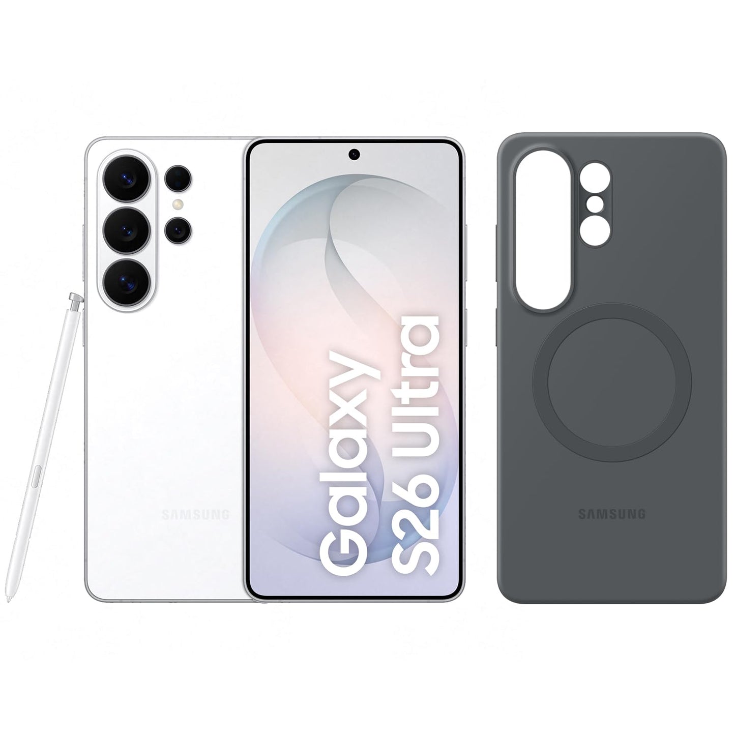 Samsung Galaxy S26 Ultra AI smartphone with Galaxy AI, no contract, Android, privacy display, 12 GB RAM, 512 GB storage, white, 3 year manufacturer's warranty, including silicone magnet case - F-MS948BZVDAMZ