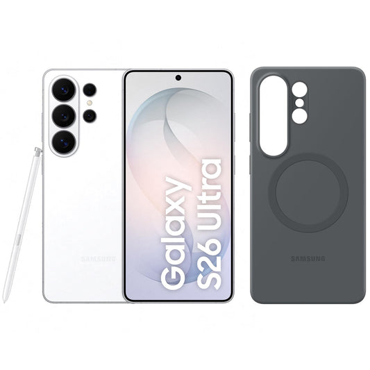 Samsung Galaxy S26 Ultra AI smartphone with Galaxy AI, no contract, Android, privacy display, 12 GB RAM, 512 GB storage, white, 3 year manufacturer's warranty, including silicone magnet case - F-MS948BZVDAMZ