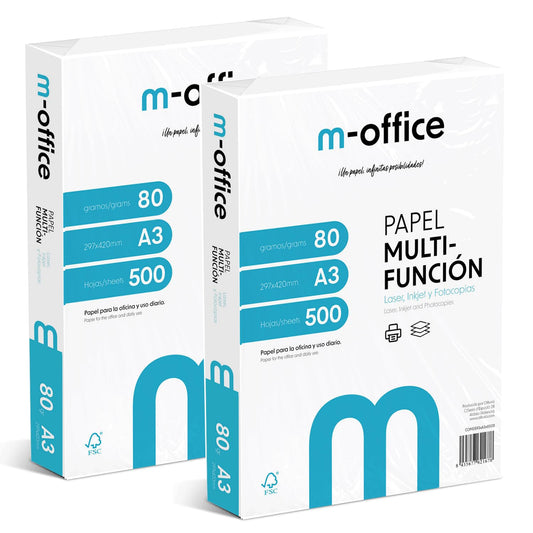 A3 Paper 80g 2 Pack of 500 Sheets Multifunction Paper for Inkjet and Laser Printers A3 Sheets 297 x 420mm Ideal for Office and Home m-office (1000 Sheets) - COM0593