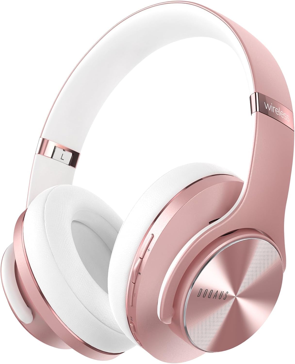 DOQAUS Bluetooth Headphones Over Ear, Up to 90 Hours Wireless Headphones with 3 EQ Modes, HiFi Stereo Foldable Headset with Microphone, Soft Ear Pads for Travel/Office/Cell Phone/PC/Laptops-Rose Gold - CARE1