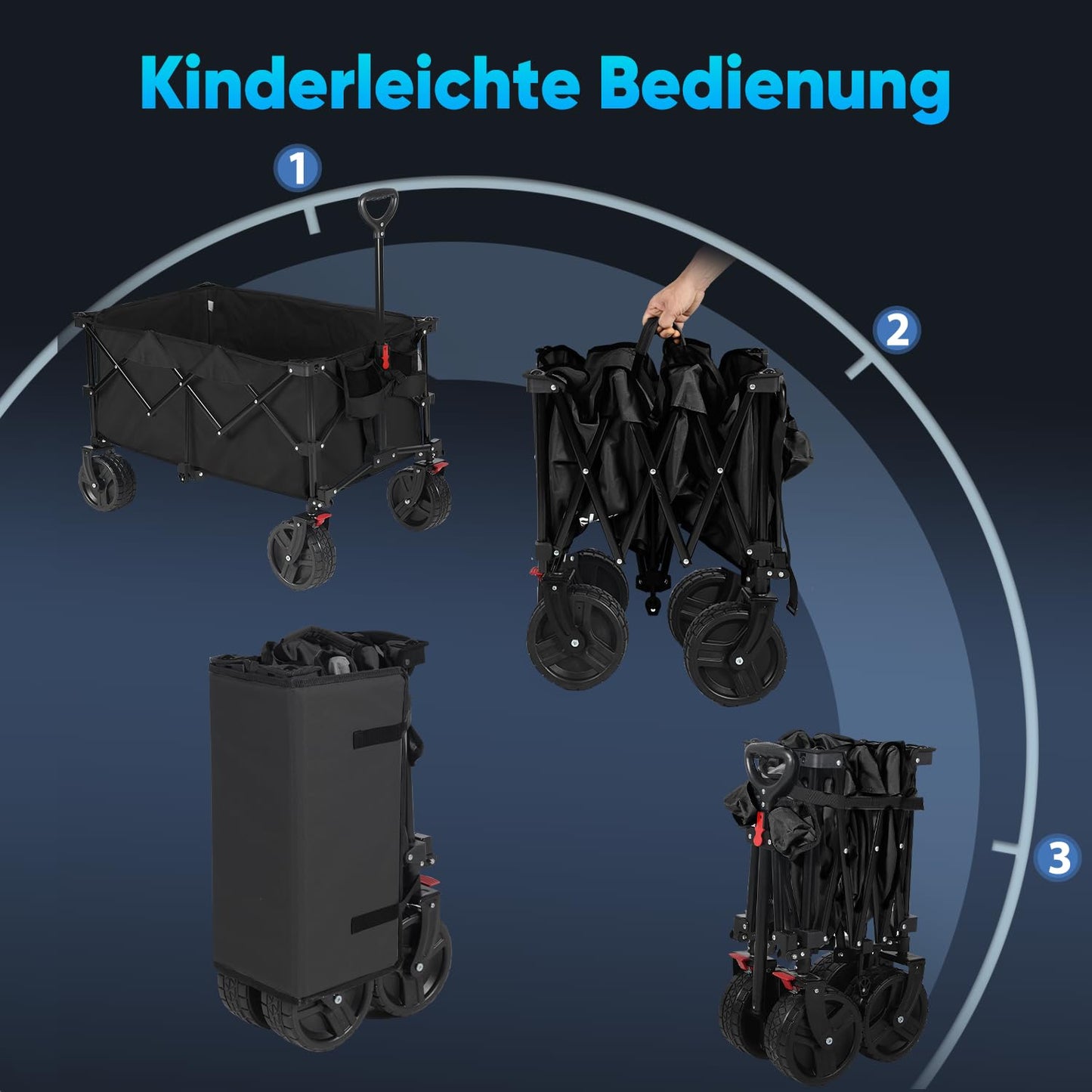 Sekey XXL Plus handcart foldable with brakes 200L 200KG load capacity, extra wide tires all terrain handcart, patented foldable from four directions, - FW21