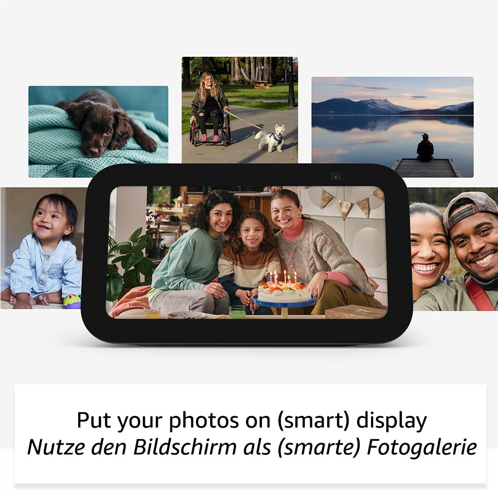 Echo Show 5 (latest generation) | Smart display and alarm clock with clearer sound | International version | anthracite - H97N6S