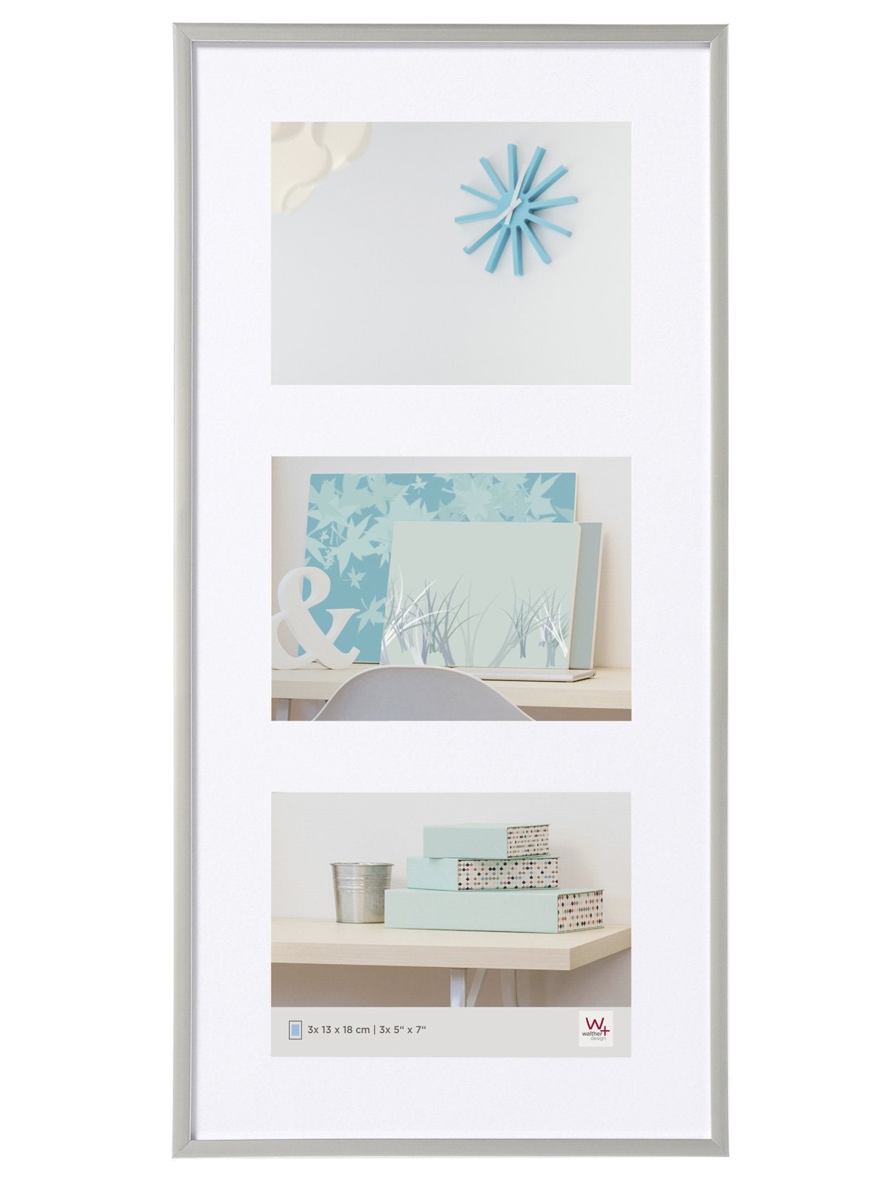 walther design picture frame steel 5X 10x15 cm gallery with passe-partout, New Lifestyle plastic frame KV515D