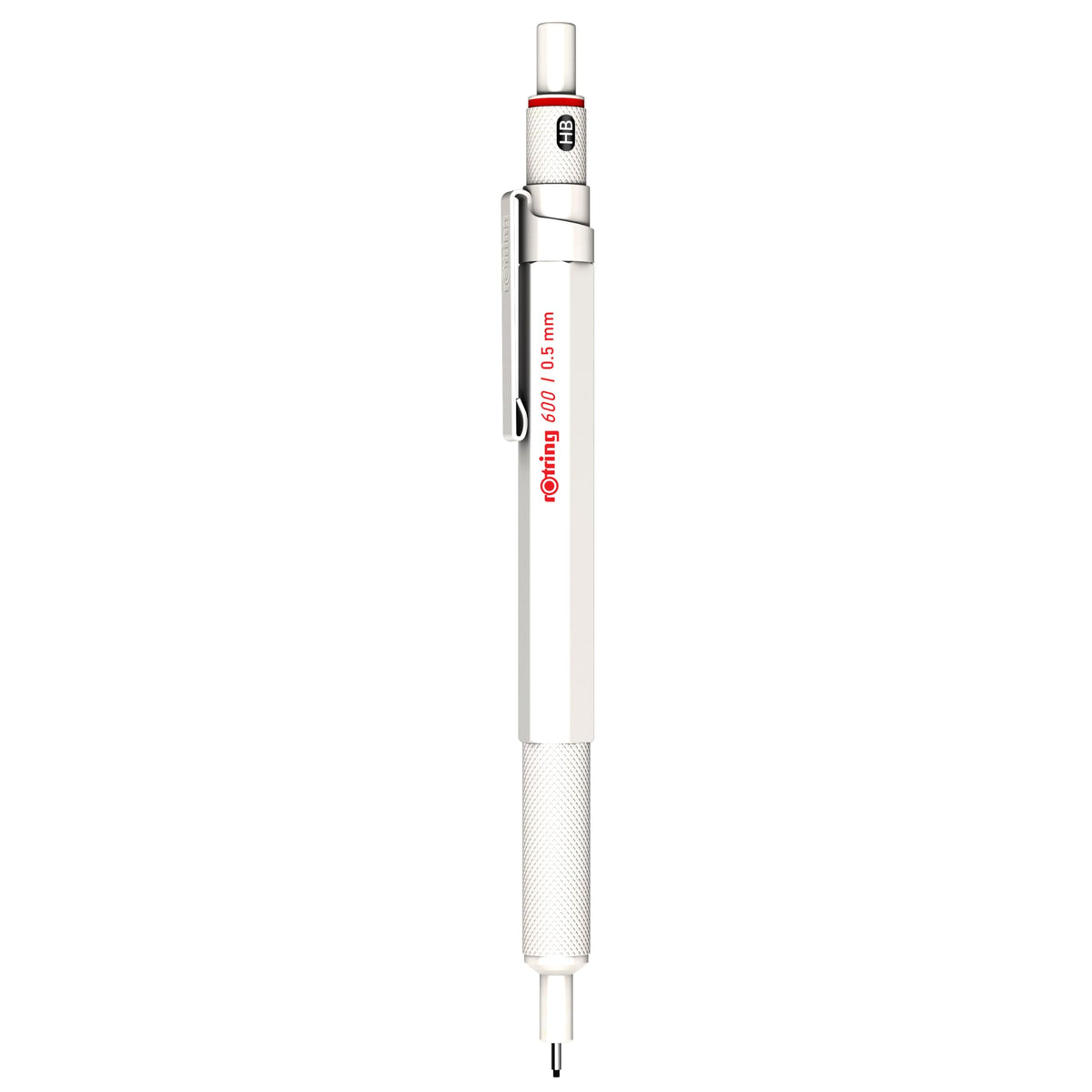 rOtring 600 Mechanical Pencil | HB Lead 0.5 mm | Twist Mechanism Pencil with Full Metal Body | Pearl White | Non-slip Knurled Grip Zone and Hexagonal Shaft - 2158795