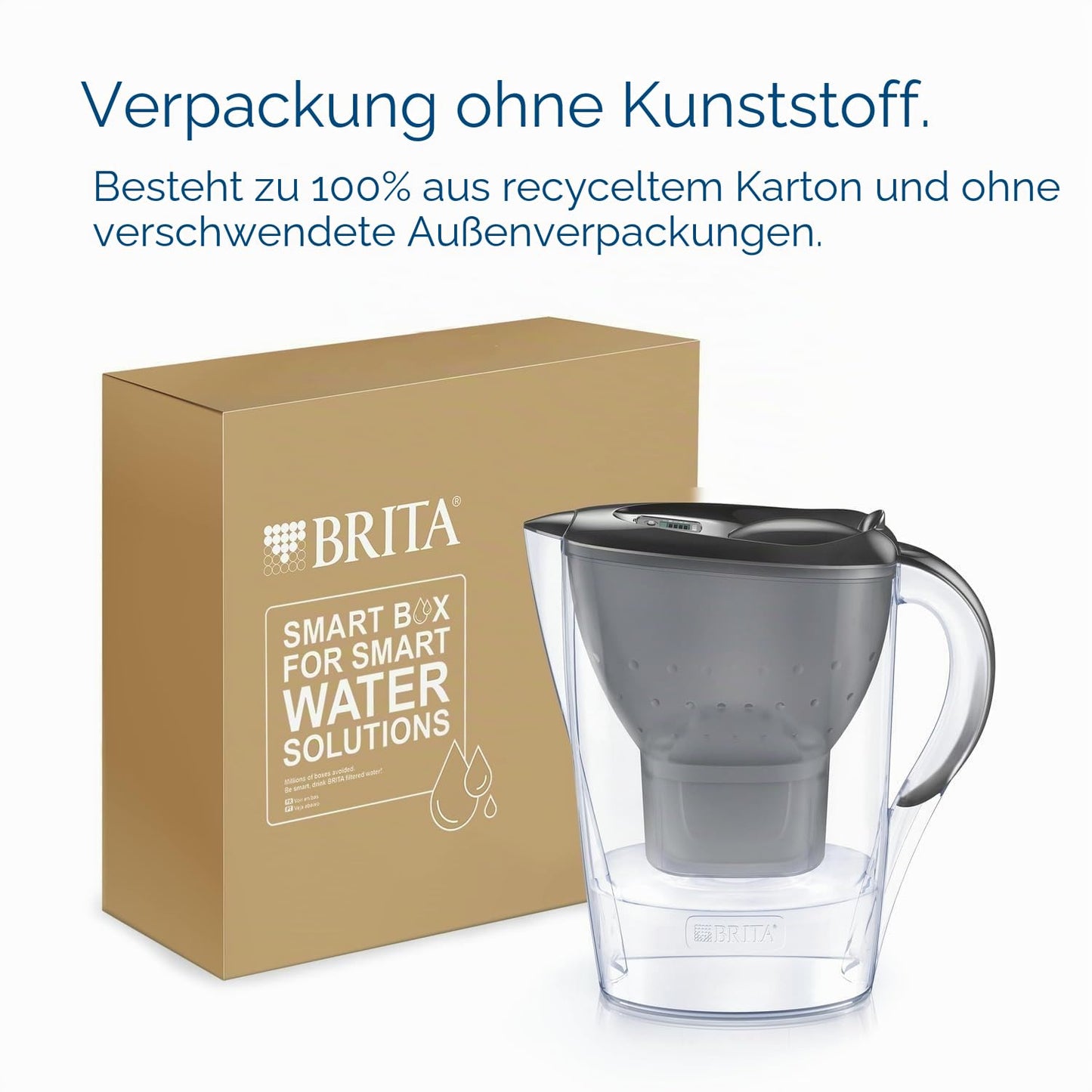 BRITA water filter jug Marella graphite (2.4l) incl. 3x MAXTRA PRO Pure Performance cartridge - refrigerator-suitable filter jug with BRITA Memo, folding lid, filters impurities - 126858