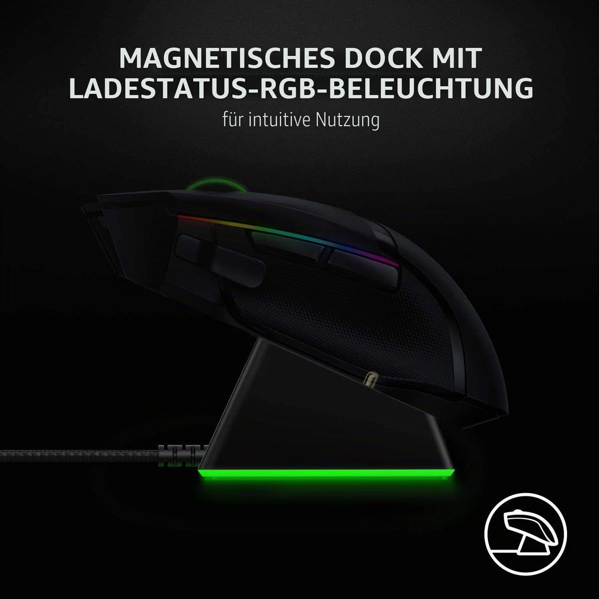 Razer Mouse Dock Chroma - Stație de încărcare cu iluminare RGB pentru DeathAdder V2 Pro, Viper Ultimate, Basilisk Ultimate, Naga Pro (Stație de încărcare magnetică pentru mouse, antiderapantă) Negru - RC30-03050200-R3M1