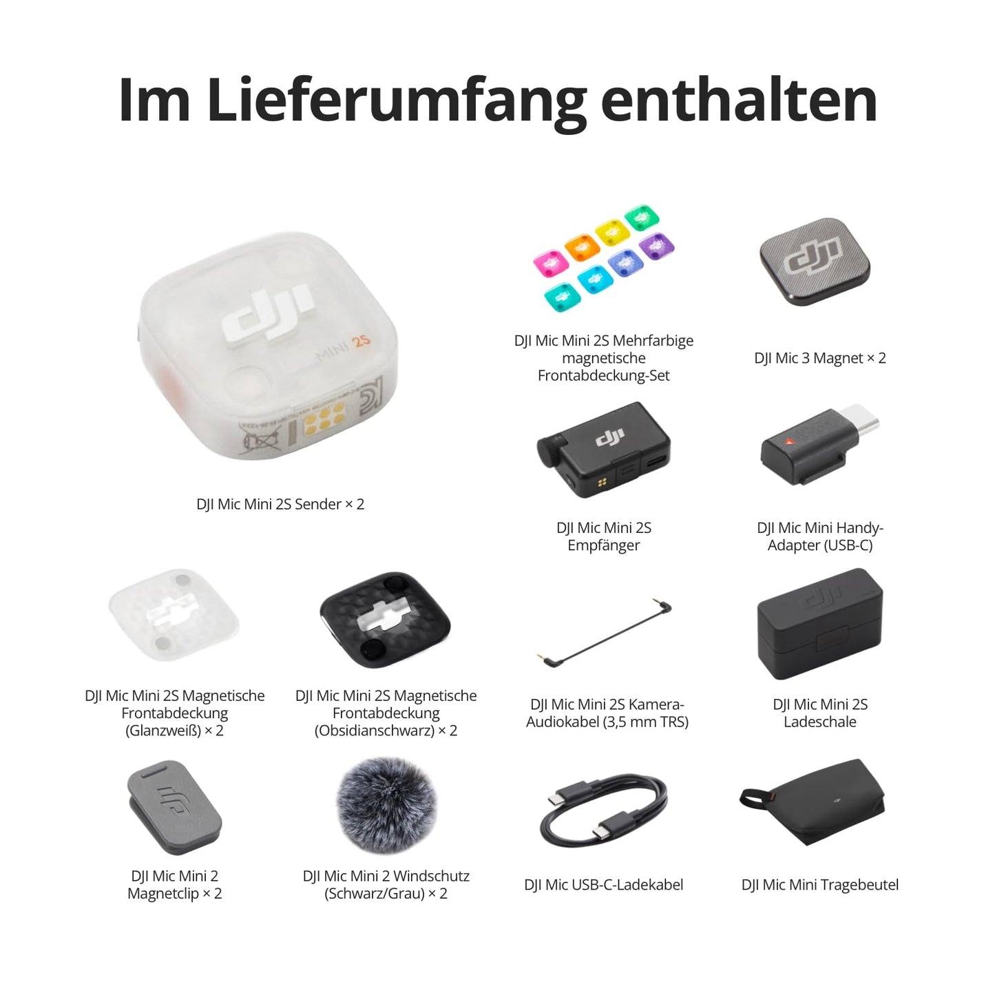 DJI Mic Mini 2S (2 TX + 1 RX + charging cradle), AI noise cancellation - 6937224141018