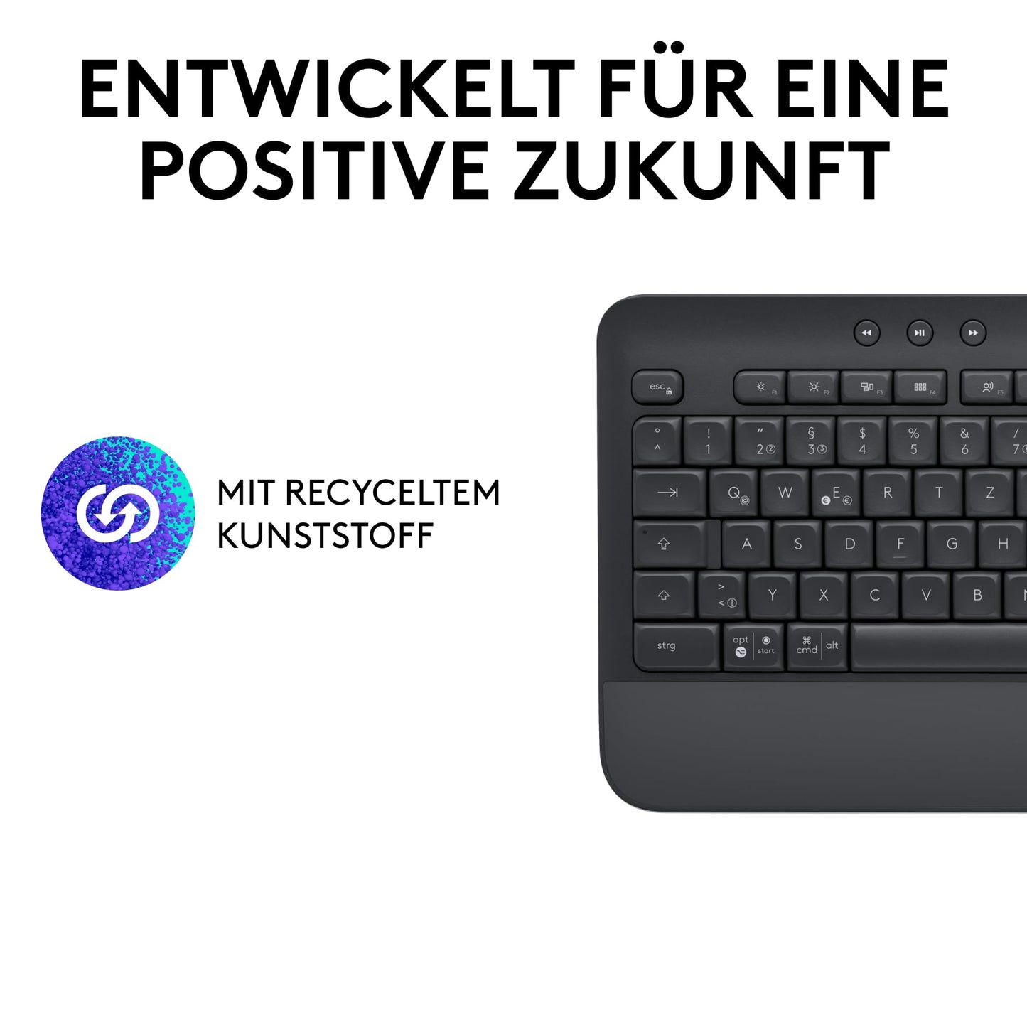 Logitech Signature K650 Comfort wireless keyboard with wrist rest, BLE Bluetooth/Logi Bolt USB receiver, soft-touch keyboard, Numpad, PC/Windows/Mac, German QWERTZ - Gray - 920-010913