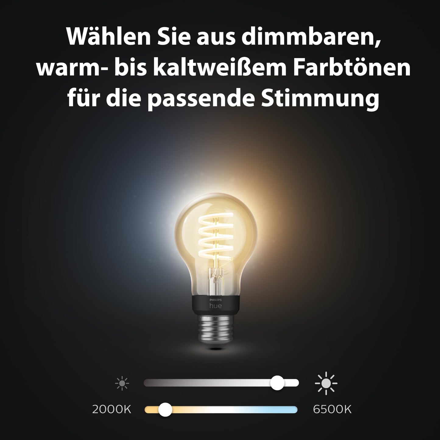 Philips Hue White Ambience E27 Standard Filament, 7W, dimmable, warm to cool white light, compatible with Amazon Alexa (Echo, Echo Dot), pack of 3 - 929002477504