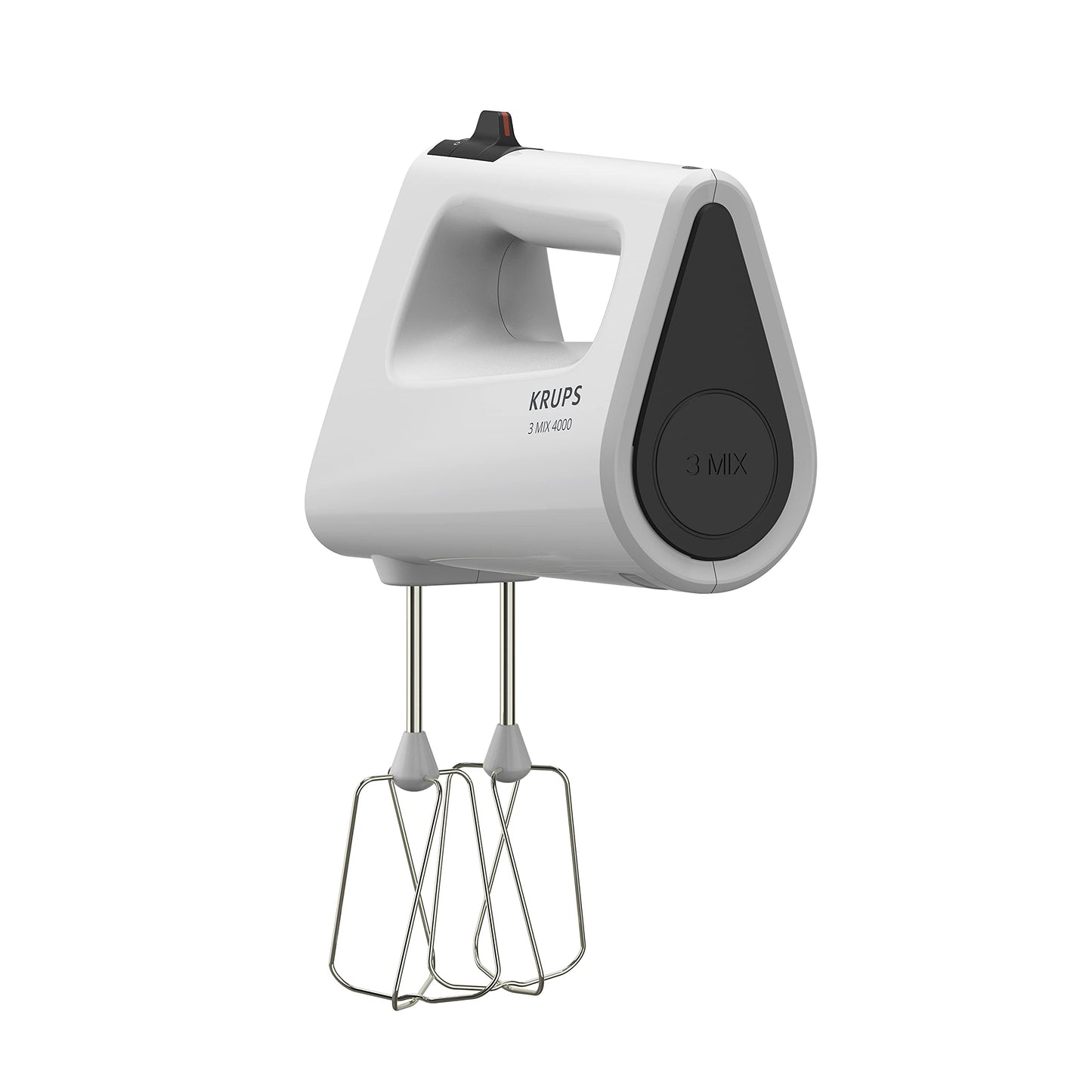 Krups 3 Mix 4000 hand mixer, 450 watts, robust design, variable speed control, turbo and ejection function, including 2 beaters and 2 dough hooks, white/gray, GN4001