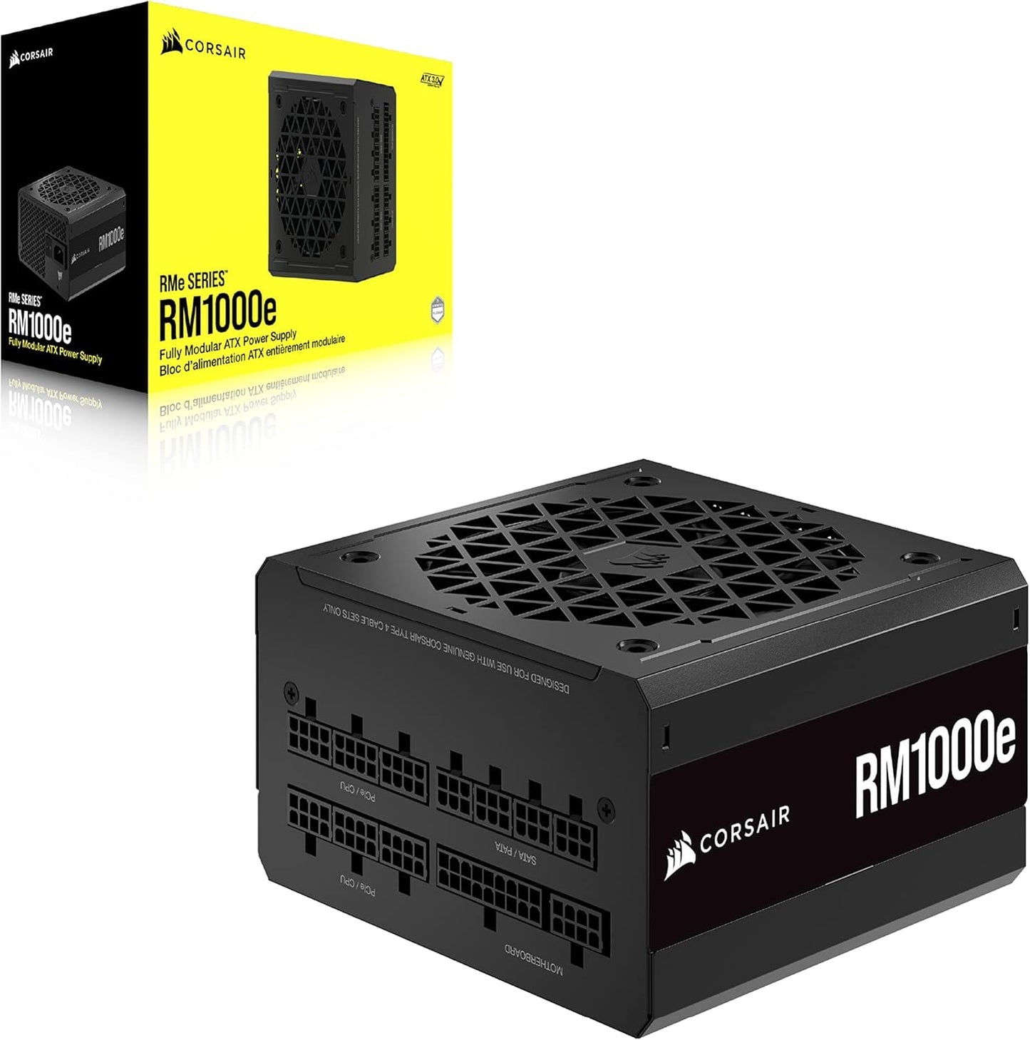 Corsair RM1000e (2023) Fully Modular Low Noise ATX Power Supply - ATX 3.1 and PCIe 5.1 Compatible - 105°C Capacitors - 80 PLUS Gold Efficiency - Modern Standby Support - Black - CP-9020264-EU