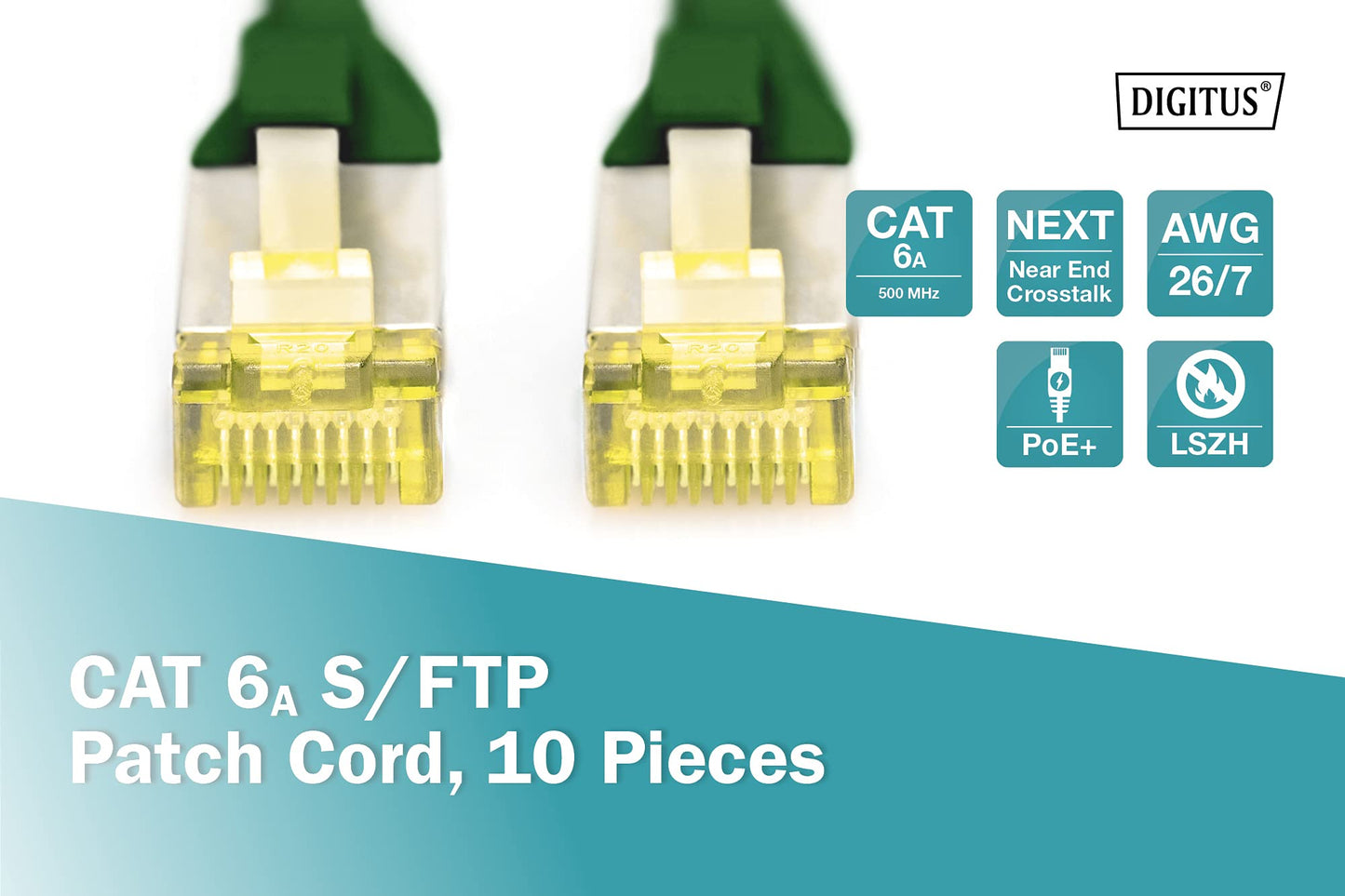 DIGITUS LAN cable Cat 6A – 3 m – 10 pieces – S/FTP shielded – green - DK-1644-A-030-G-10