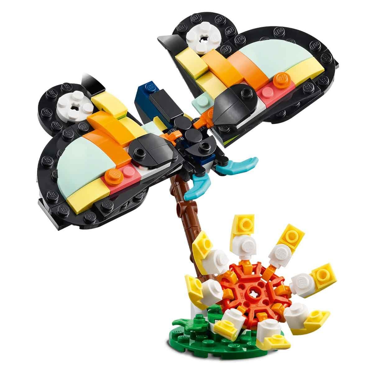 LEGO Creator 3in1 Wild Animals: Tropical Toucan with a Flower - Toy Animal Transforms into a Butterfly Figure or a Tropical Fish - Creative Gift for 7+ Year Old Girls & Boys - 31173