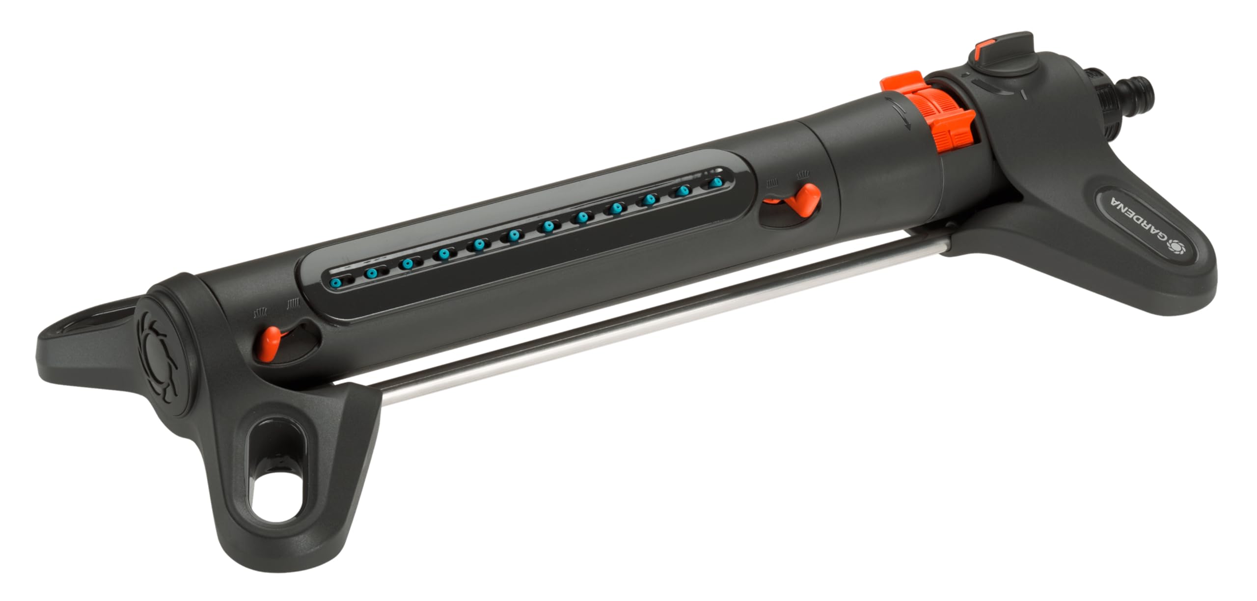 Gardena square sprinkler AquaZoom S: sprinkler for watering areas of 9-150 m², range 3-15 m, blasting distance 3-10 m, integrated metal filter (18710-20)