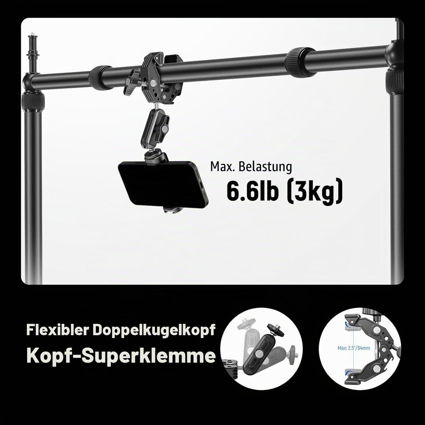 NEEWER Overhead Camera Mount Table Mount with Dual Ball Head Super Clamp/Mobile Phone Holder/C Clamp for Desktop Recording from Top to Bottom, Metal Multi Device Mounting Platform for Photography, NK003