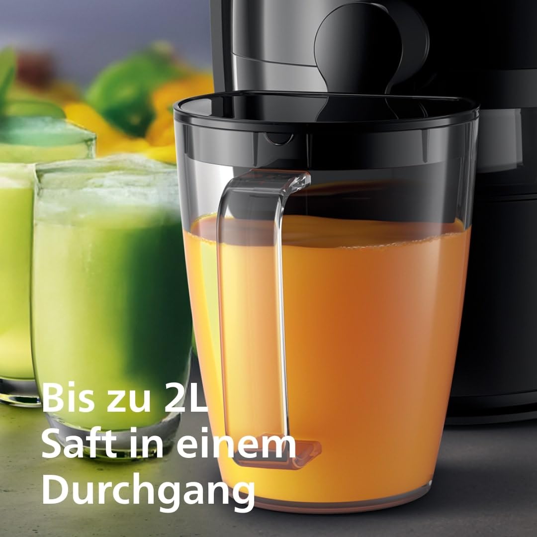 Philips 3000 Series Juicer - 800W Power, QuickClean Technology, XL 75mm Filling Shaft, 2L Juice Capacity, Easy to Assemble & Rinse, Fresh Juice without Pulp (HR1856/70)