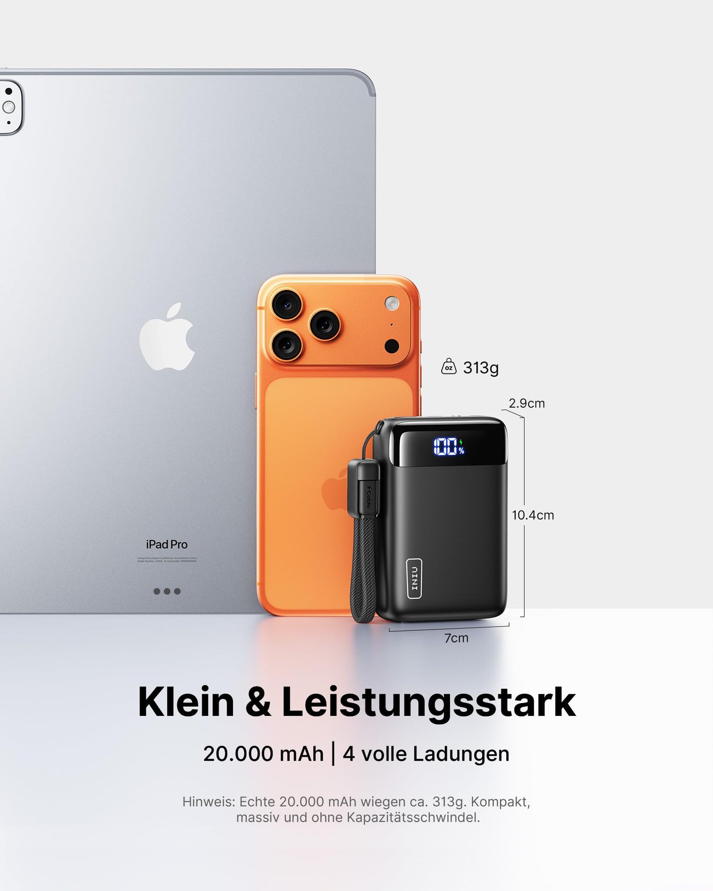 INIU Ultra Small 20000mAh Power Bank, 22.5W Quick Charge PowerBank with Removable USB C Cable, Suitable for Flight & Travel Essential, External Mobile Phone Batteries for iPhone 17 16 15 Pro, Samsung S25, Xiaomi, iPad etc - P512