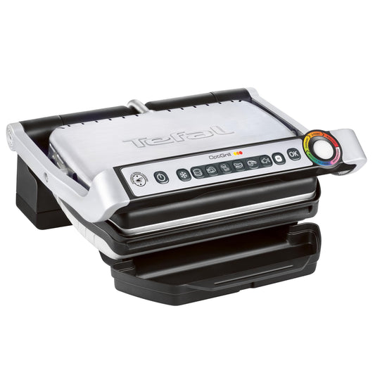 Grătar de contact Tefal OptiGrill - grătar electric cu 6 programe automate, afișaj al nivelului de gătire și reglare automată a temperaturii, mod dezghețare și manual, plăci detașabile cu înveliș antiaderent - GC705D